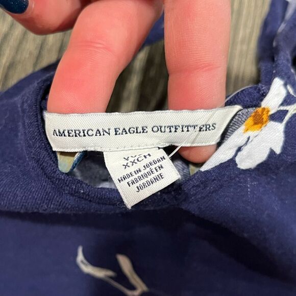 American Eagle Strappy Back Shift Dress Floral Scoop Neck Navy White Size XXS - Picture 3 of 7